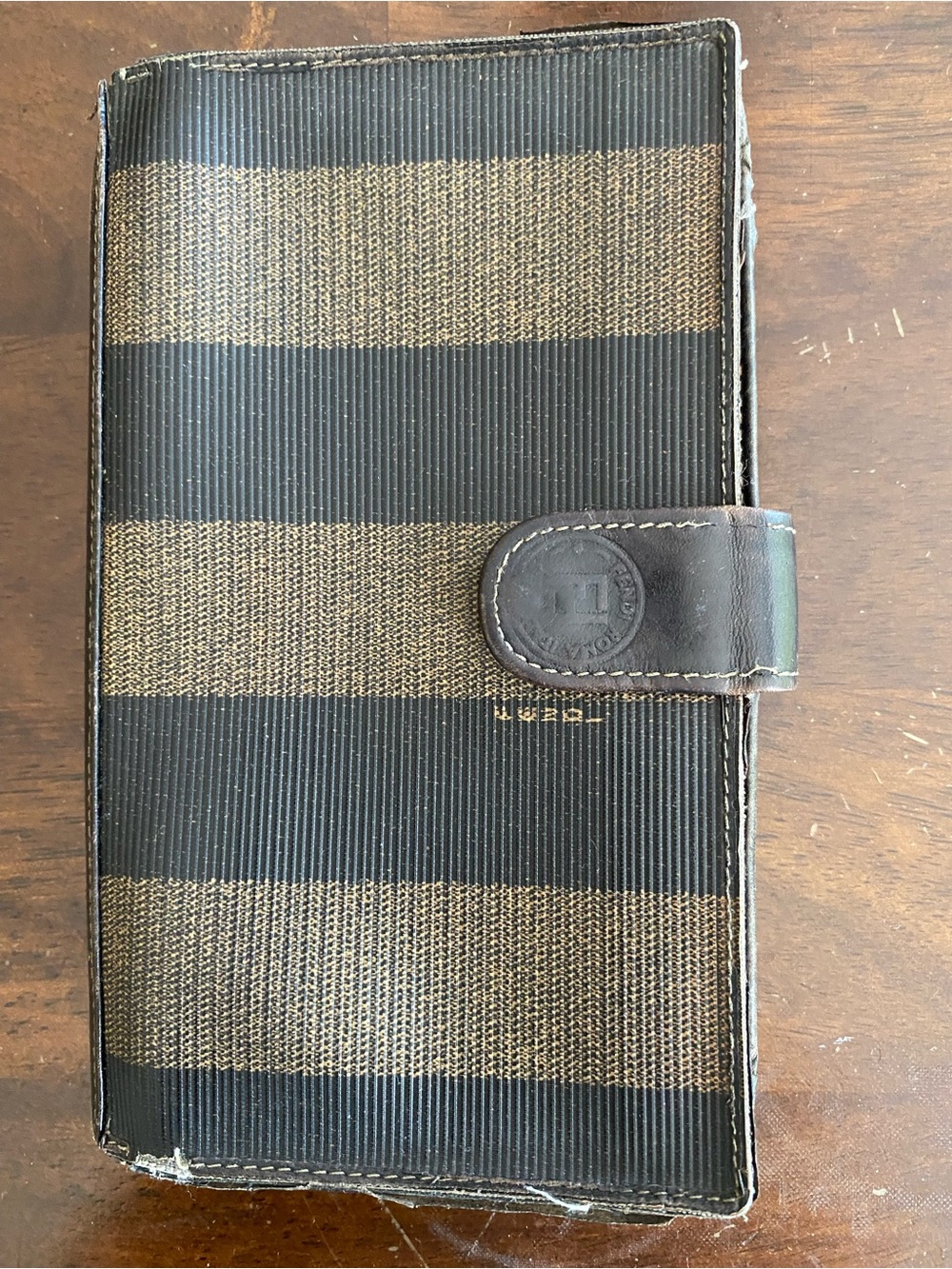 Fendi Women’s  Black and Brown Striped Leather-Trim Wallet